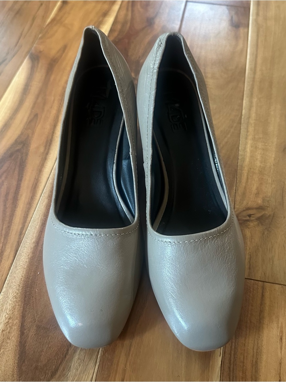 M4D3 by Anthropologie Taupe Leather Block Heel Pumps Size 8M